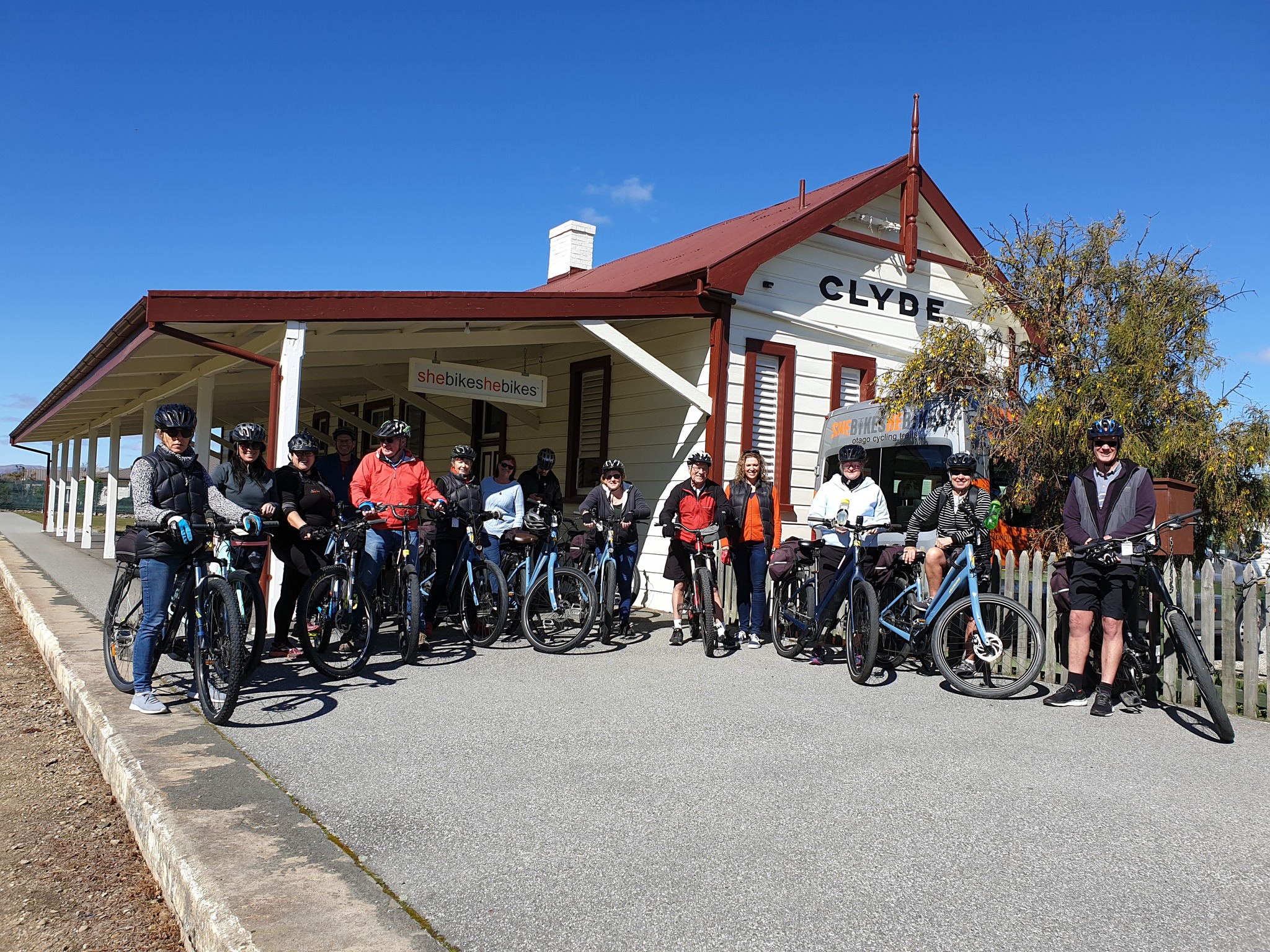 Shebikeshebikes rental bikes at Otago Rail Trail depot in Clyde
